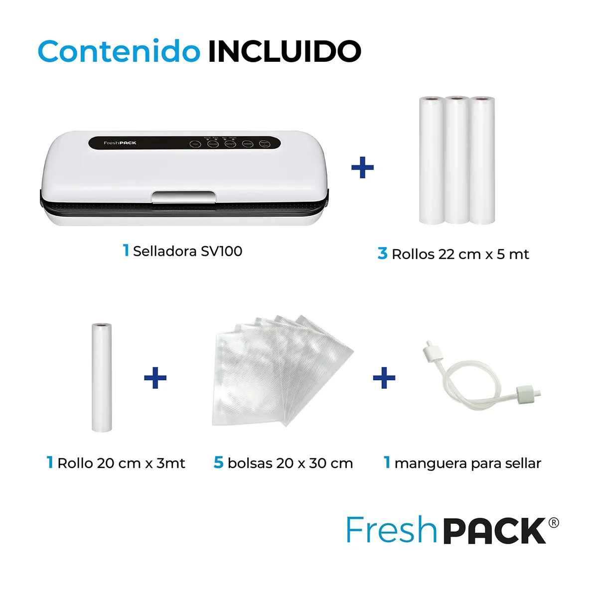 FRESHPACK - Selladora al vacío 30cm ancho + 3 rollos 22cm x 5mt