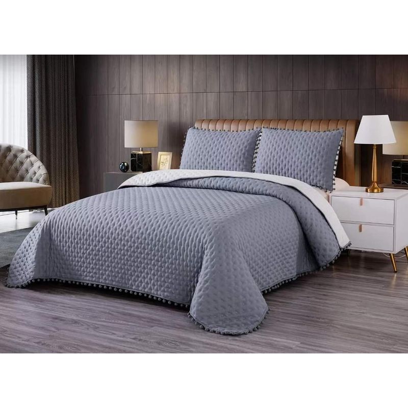 GENERICO - Cubrecama 2 Plazas - gris  pompón de verano