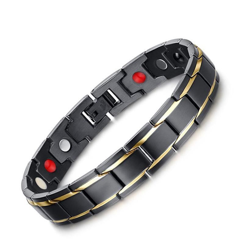 KUANGYE - Pulsera Iman Terapia Magnética Acero Negro