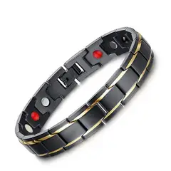 KUANGYE - Pulsera Iman Terapia Magnética Acero Negro