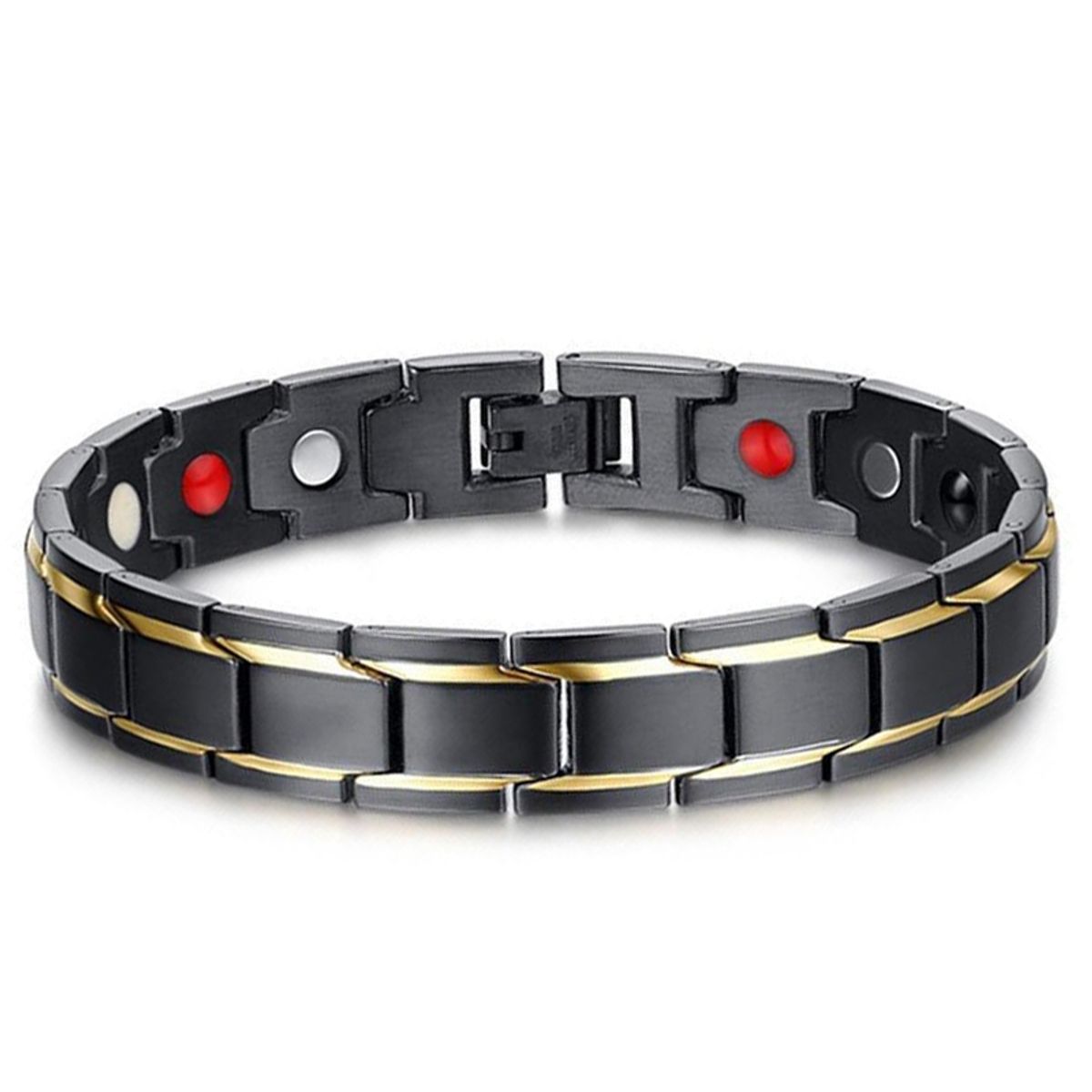 KUANGYE - Pulsera Iman Terapia Magnética Acero Negro
