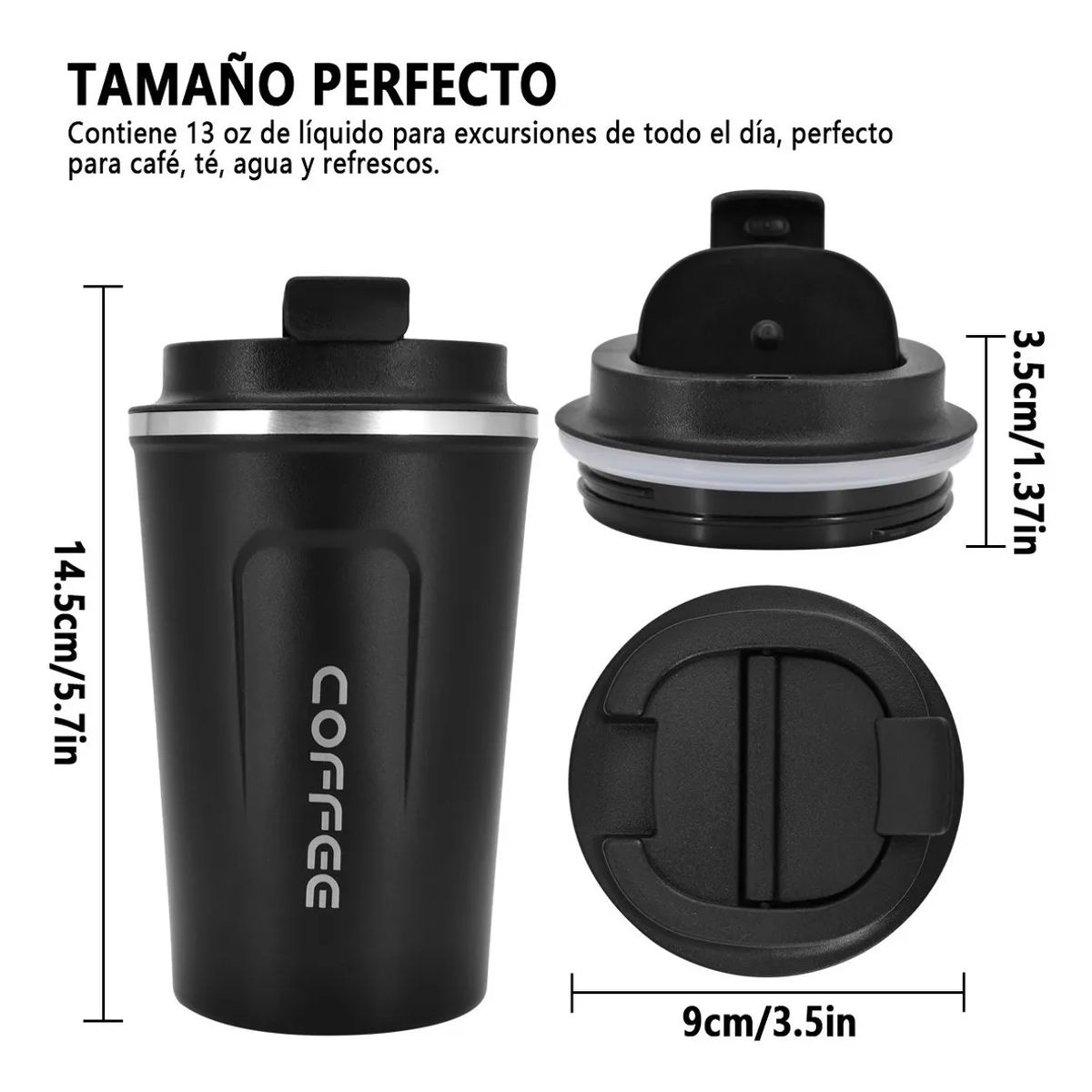 AIZO - Negro Vaso Termico Portátil de doble capa de acero inoxidable café