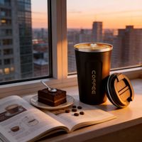 Negro Vaso Termico Portátil de doble capa de acero inoxidable café