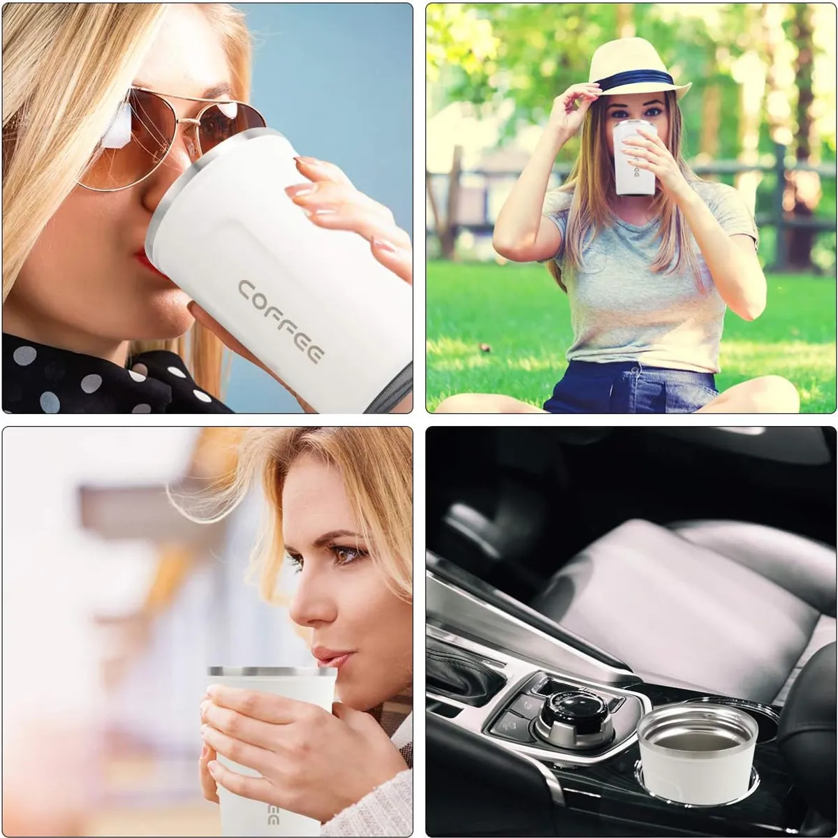 AIZO - Blanco Vaso Termico Portátil de doble capa de acero inoxidable café