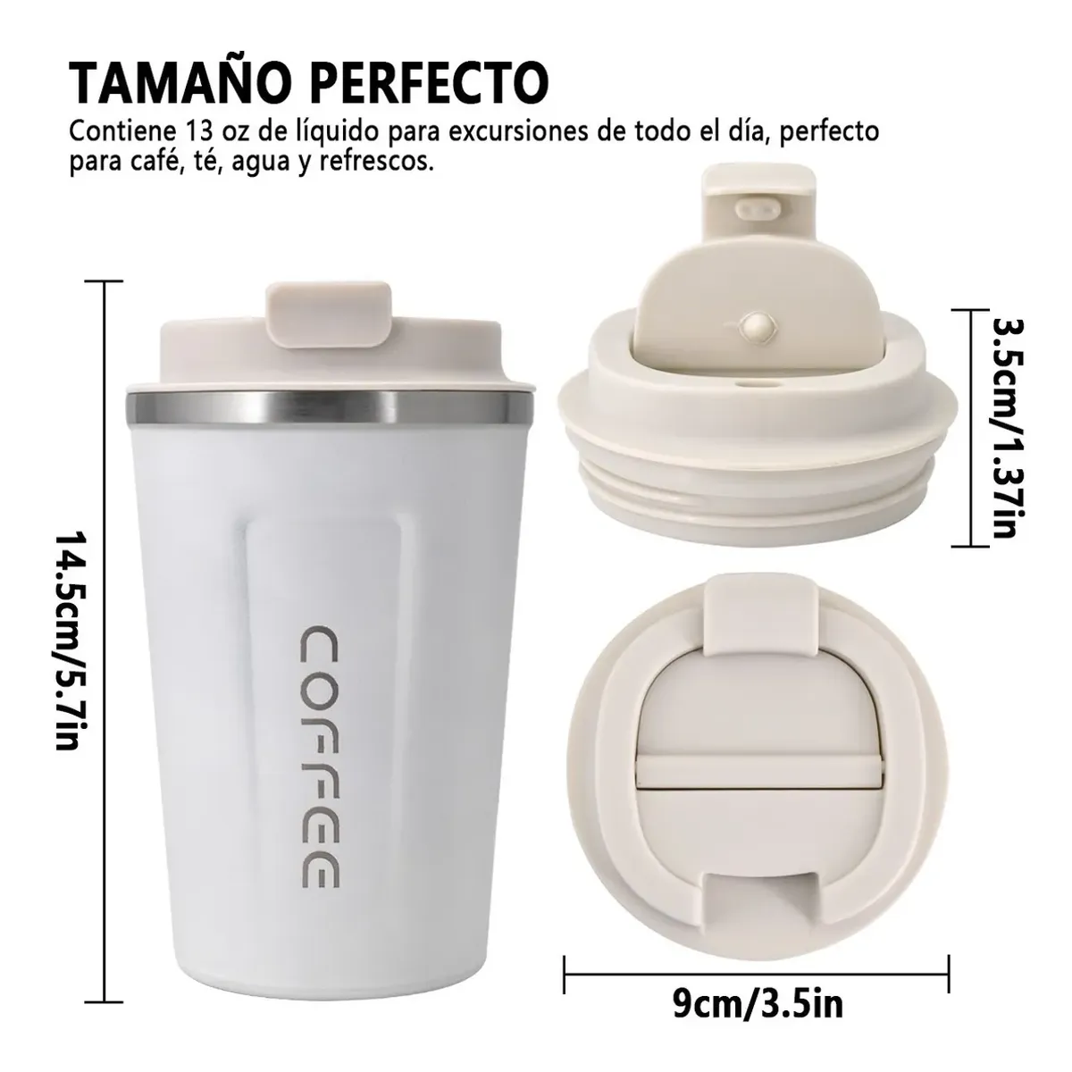 AIZO - Blanco Vaso Termico Portátil de doble capa de acero inoxidable café