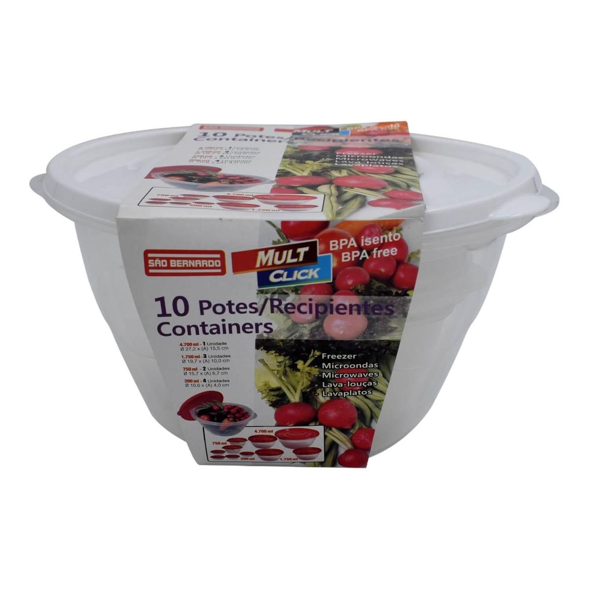 SAN BERNARDO - Set De 10 Contenedores De Plastico Tapa Blanca San Bernardo