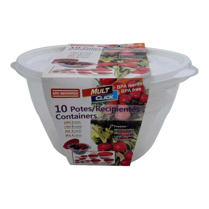 SAN BERNARDO - Set De 10 Contenedores De Plastico Tapa Blanca San Bernardo