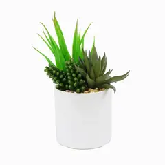 THE GREEN ELEMENT - Planta artificial Suculenta En Macetero Blanco 18 Cm