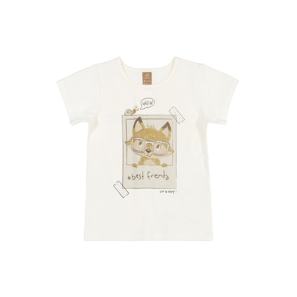 UP BABY - Polera Gato Best Friends Blanco y Verde Oliva Up Baby