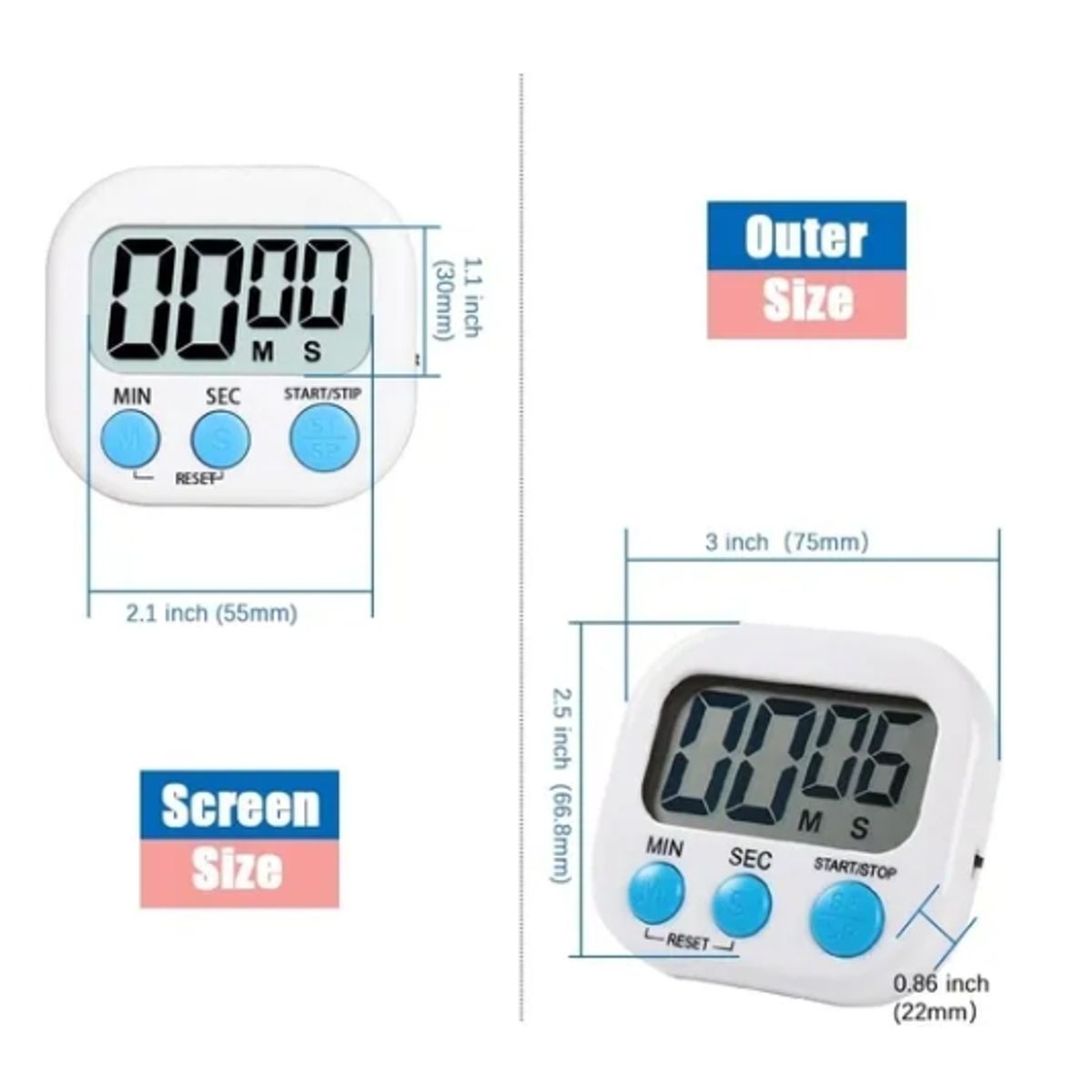 ESHOPANGIE - Timer Digital De Cocina Reloj Temporizador Blanco