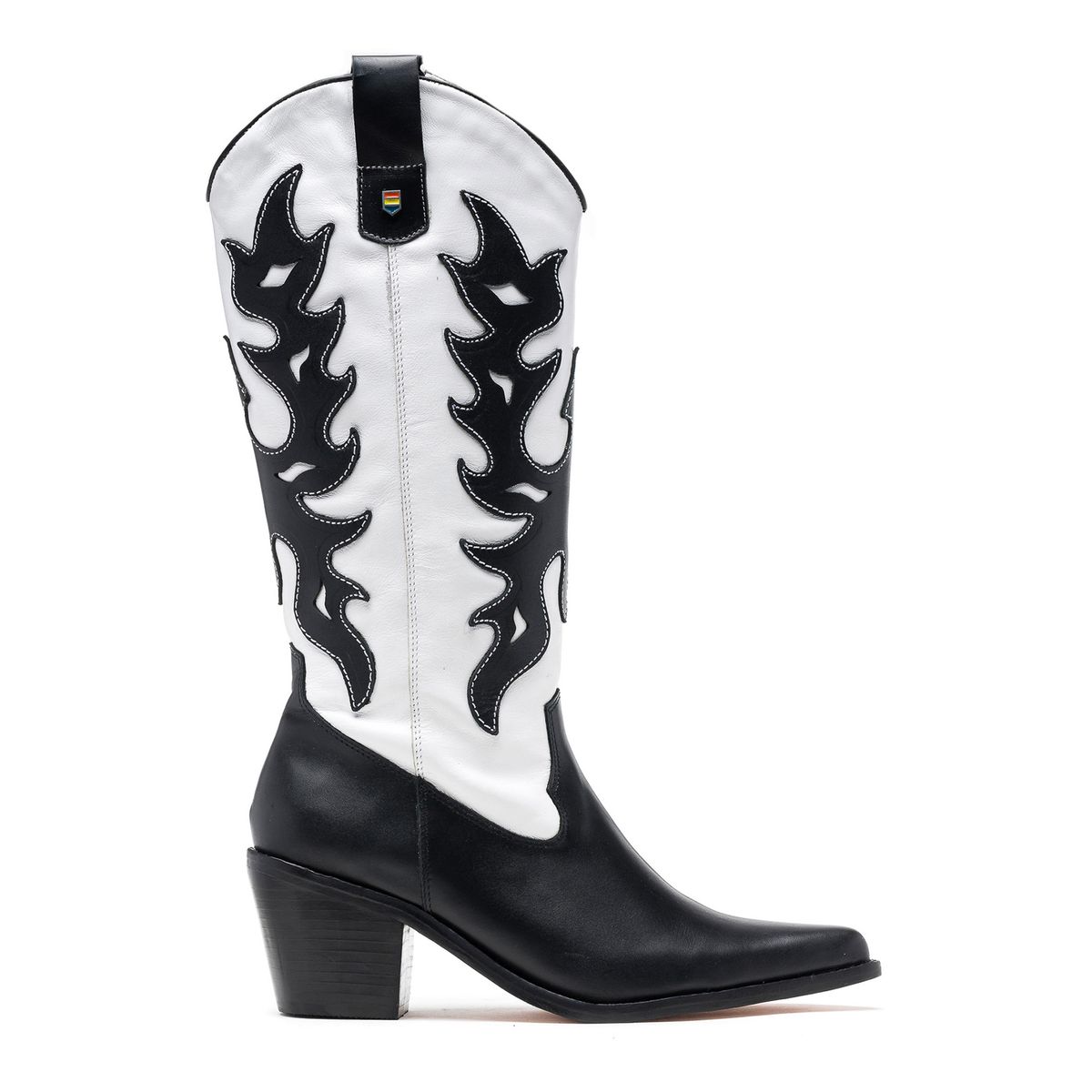 ACHA - Bota Vaquera Cuero Haya Blanca y Negra Acha