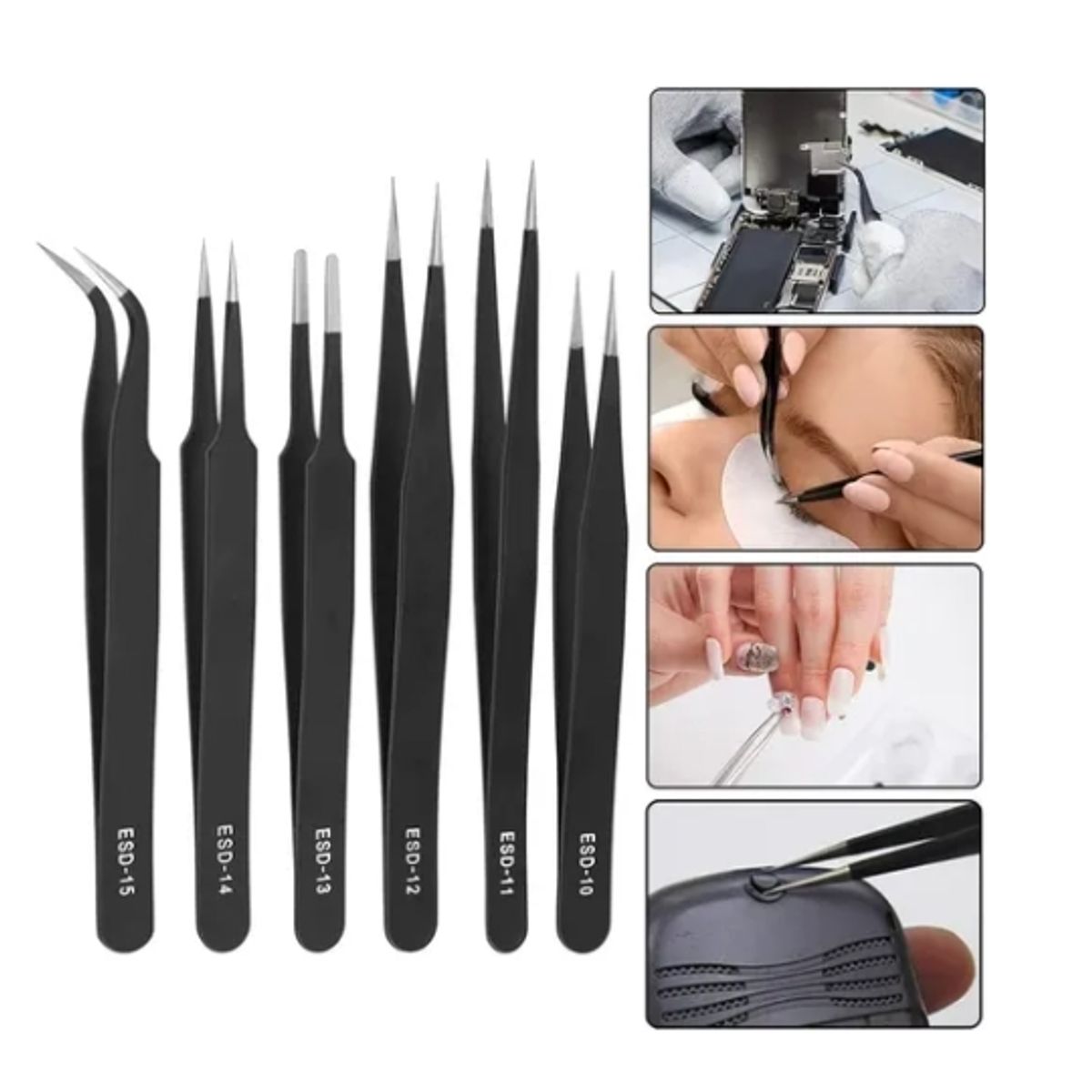 ESHOPANGIE - Set10 Pinzas Antiestáticas Precisión Relojería Y Electrónica