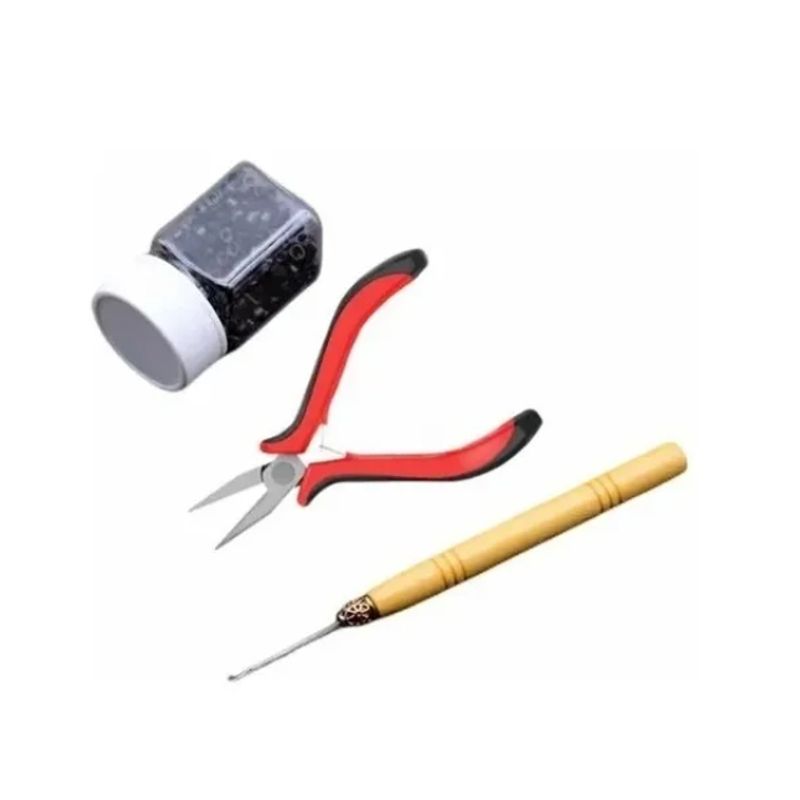 GENERICO - Kit 3 Extensiones De Pelo Microring+ Alicate Negro