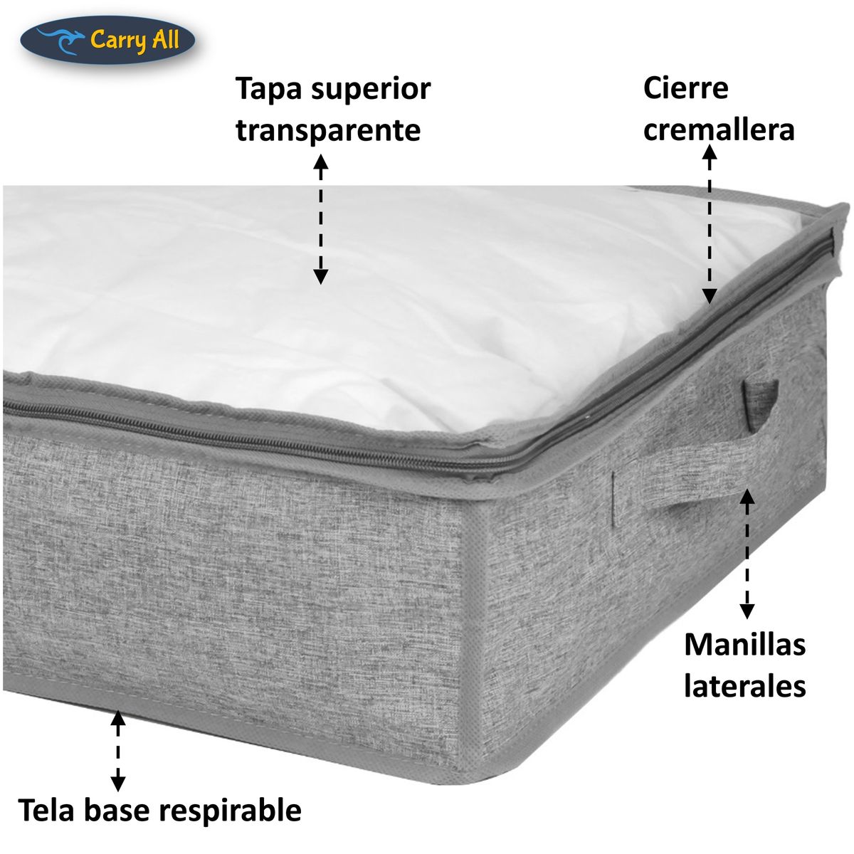 CARRY ALL - Bolso Organizador Bajo Cama 70 Litros Almacenaje Bolsa Ropa Varios