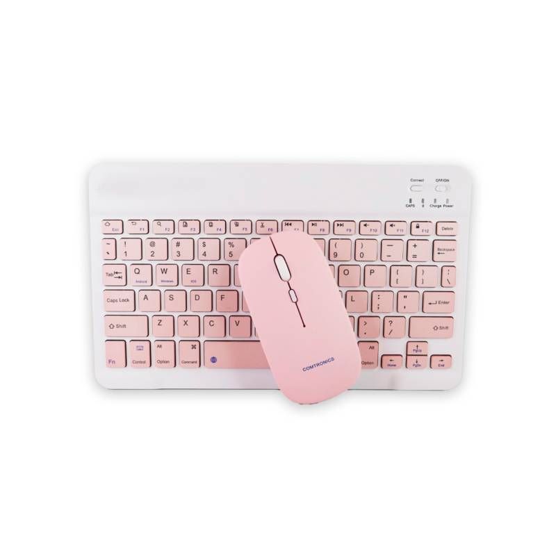GENERICO - TECLADO RECARGABLE CON BLUETOOTH Y MOUSE INALAMBRICO ROSADO