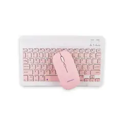 GENERICO - TECLADO RECARGABLE CON BLUETOOTH Y MOUSE INALAMBRICO ROSADO