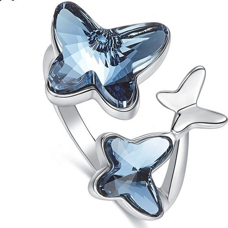 GENERICO - Anillo ajustable Mariposa Triple Cristal Azul