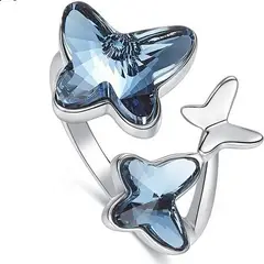 GENERICO - Anillo ajustable Mariposa Triple Cristal Azul