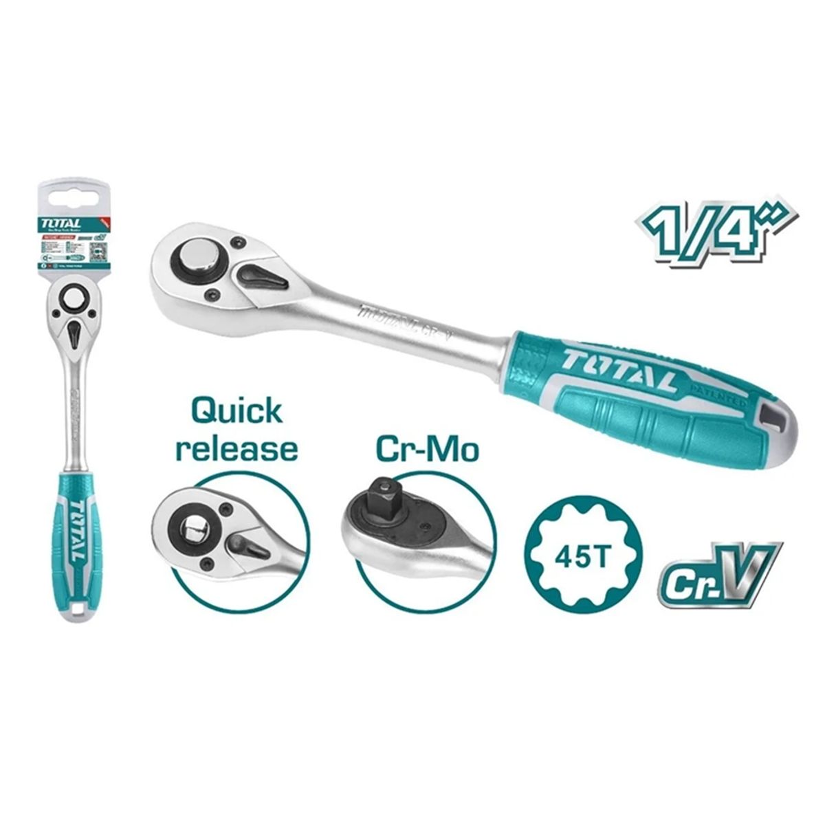 TOTAL TOOLS - Llave Chicharra Cuadrante 1-4 Pulgada