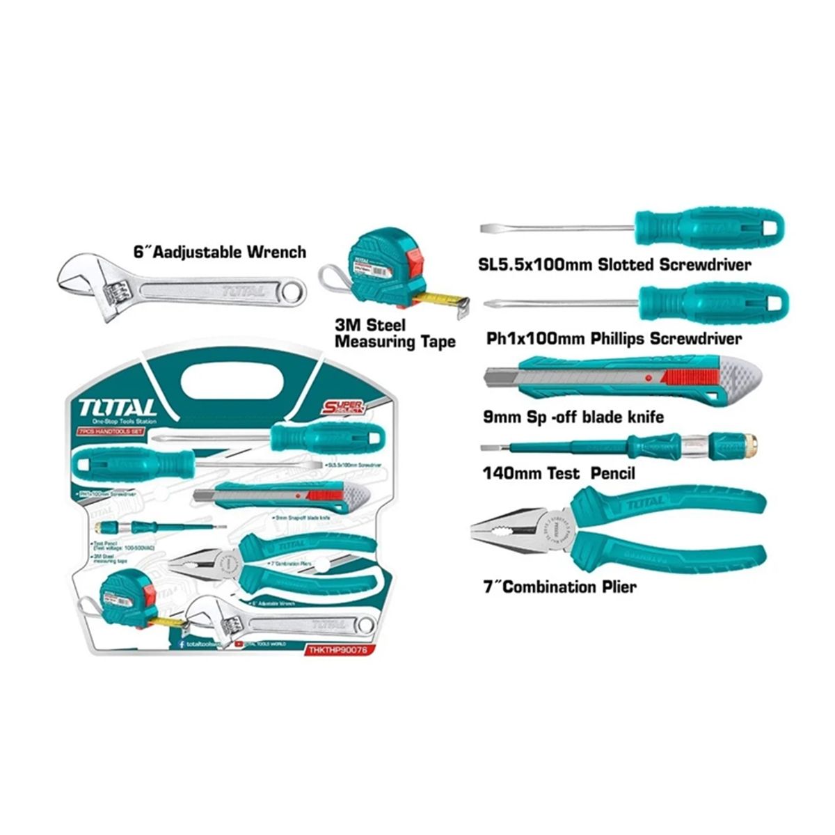TOTAL TOOLS - Juego De Herramientas Manuales Multiusos 7 Piezas