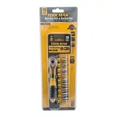 GENERICO - Set Kit Juego Dados Y Puntas Cuadrante 1/4 19 Piezas Toolmak