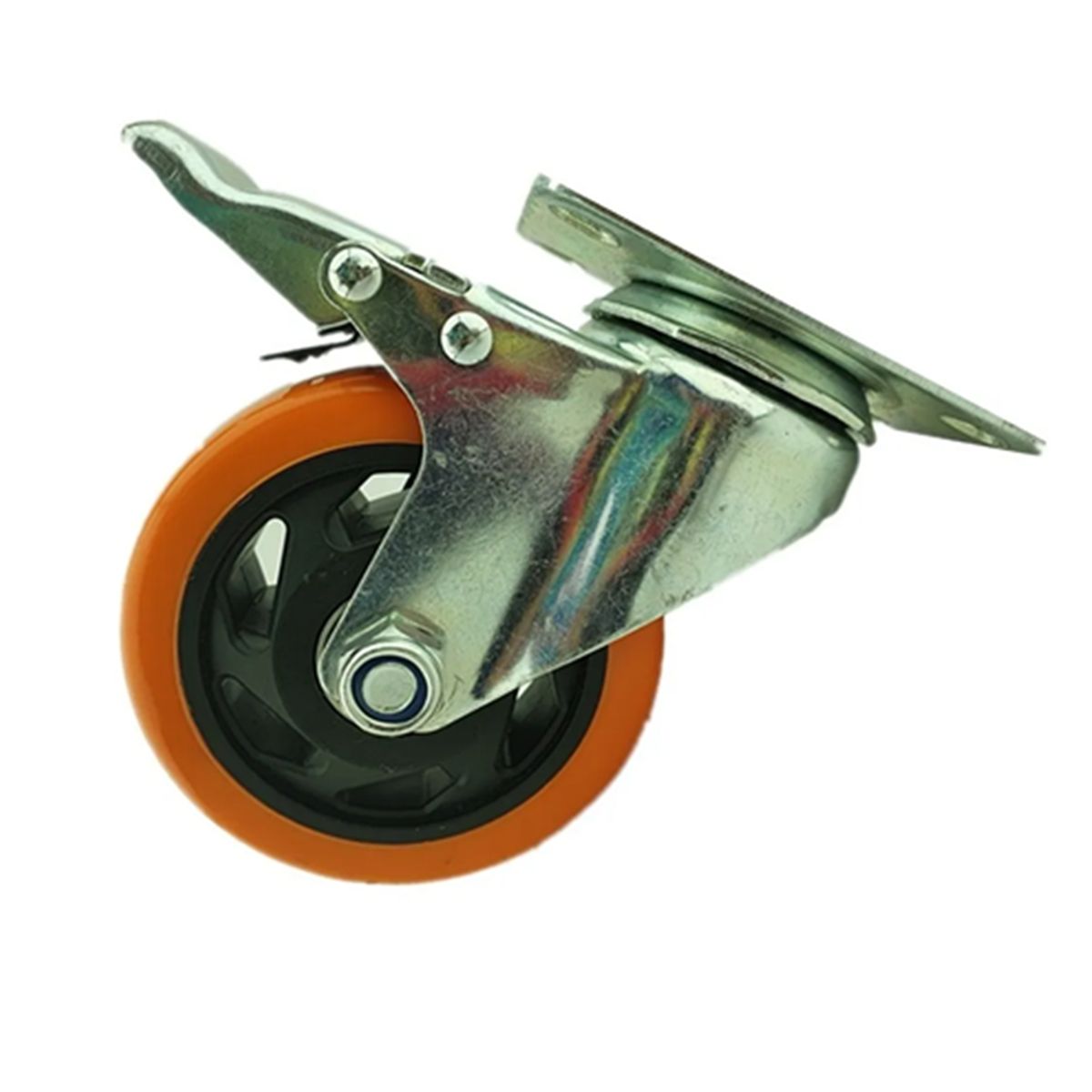 GENERICO - Rueda Naranja Con Freno Giratoria 5 Pulgadas