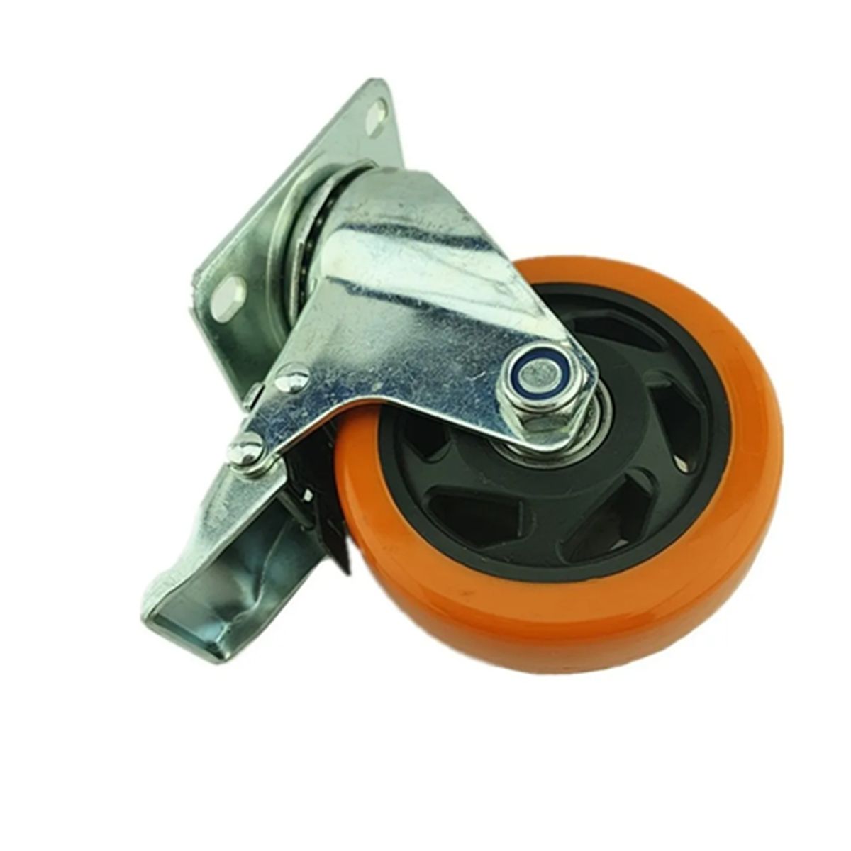 GENERICO - Rueda Naranja Con Freno Giratoria 5 Pulgadas