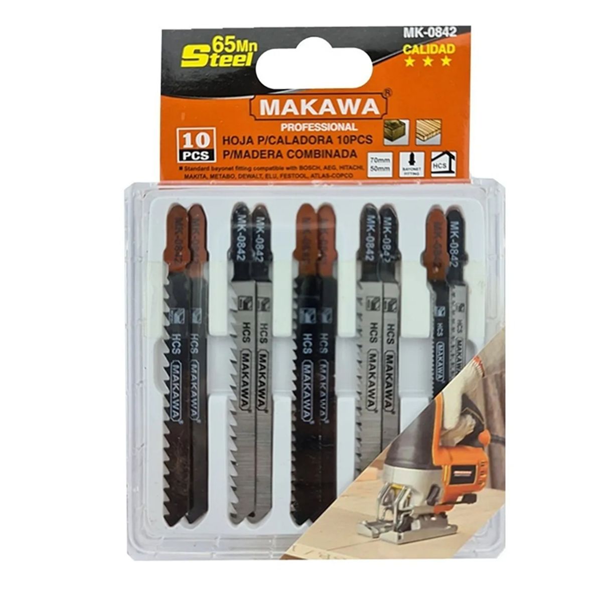 MAKAWA - Set Jgo De Hojas Para Sierra Caladora P/ Madera 10 Pcs Mk