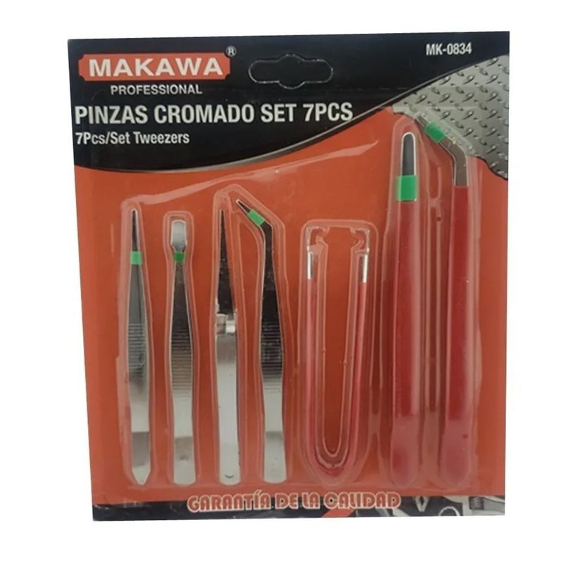MAKAWA - Set Kit Juego De Pinzas Cromado 7 Piezas Makawa
