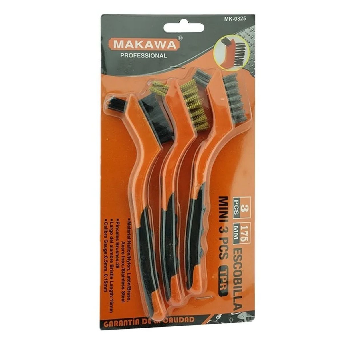 MAKAWA - Juego De Mini Escobillas 175mm 3 Piezas Makawa Mk-0825