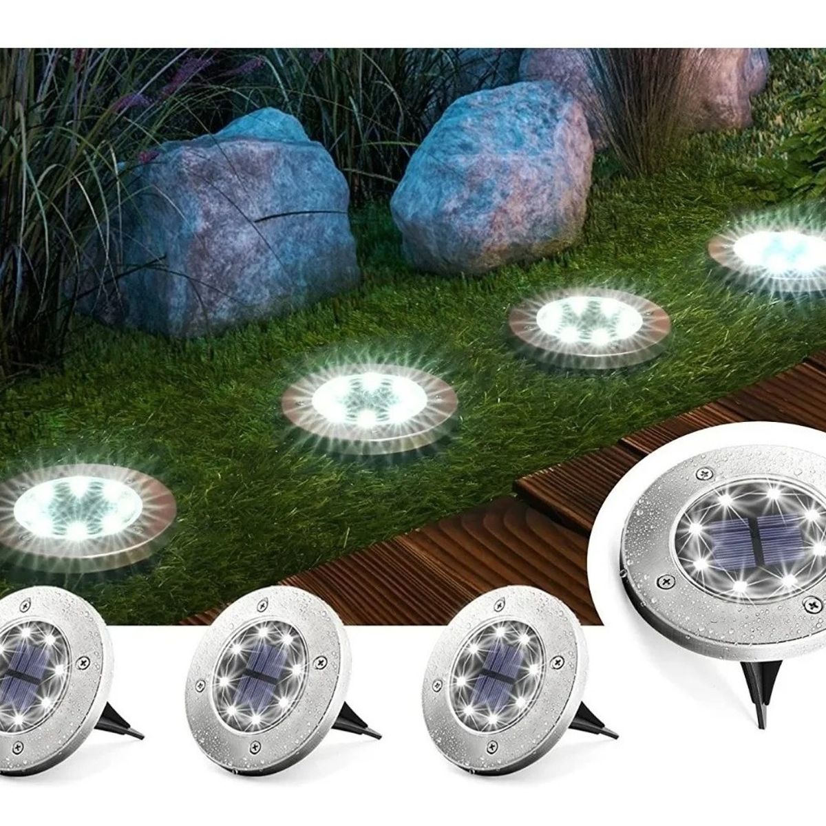 GENERICO - Pack X4 Luz Led Solar Con Estaca Exterior Jardin 8 Led