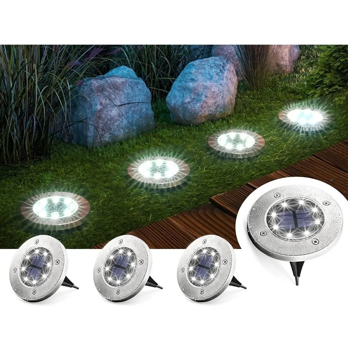GENERICO - Pack X4 Luz Led Solar Con Estaca Exterior Jardin 8 Led