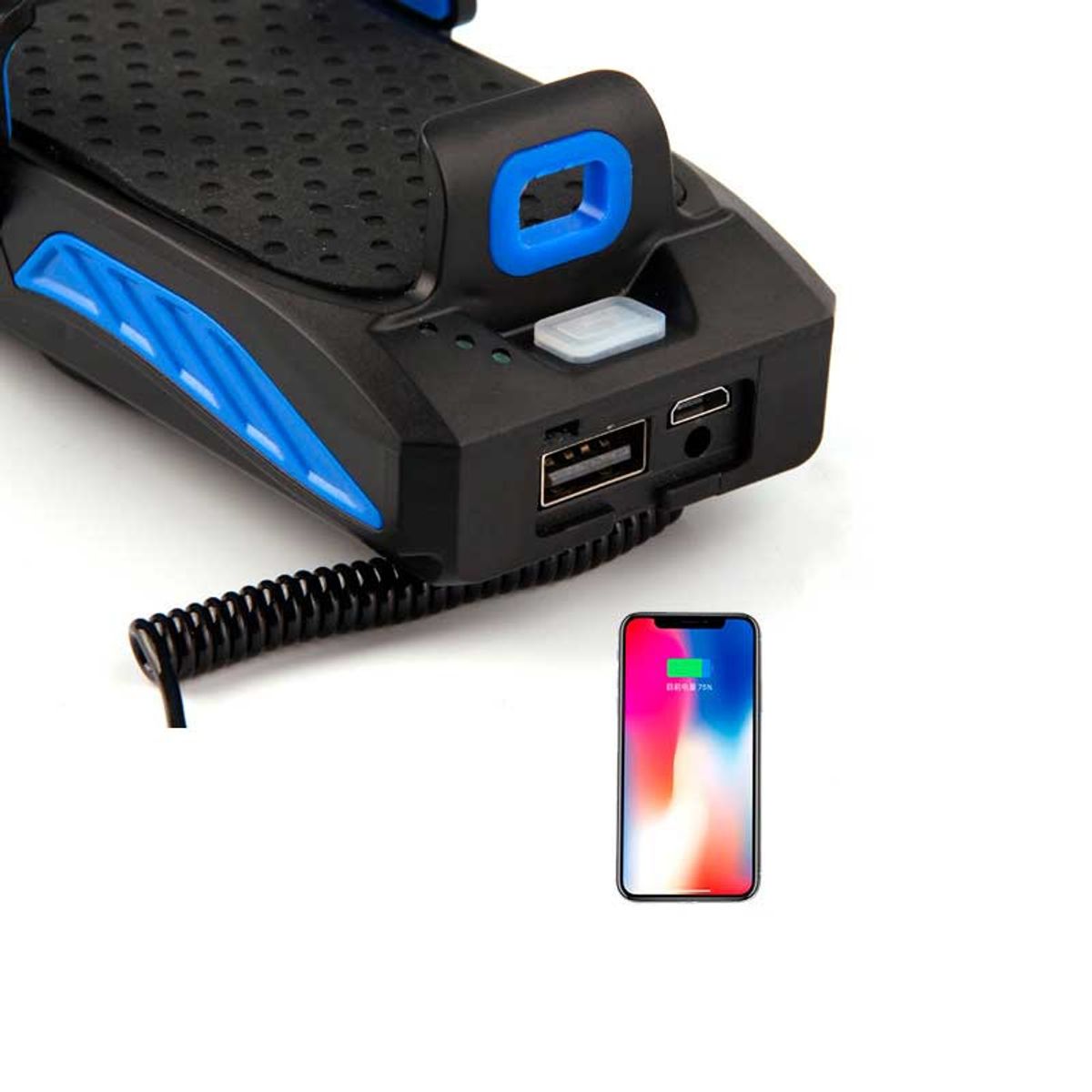 DEFENSOR FOREVER - Luz Delantera Con Bocina Cargador Y Porta Celular Negro