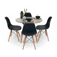 Comedor Mesa Eames Vidrio 80cm + 4 Sillas Eames Negras