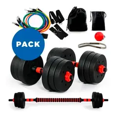 SDFIT - Pack Mancuernas 20 Kg Barra + Pelota Boxeo + Kit 11