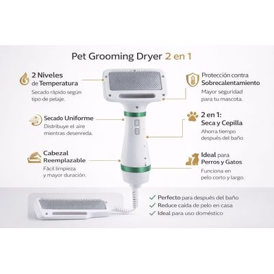 Imagen 2 del producto Secador Cepillo para Mascotas 2 en 1 Pet Grooming Dryer con 2 Niveles de Calor Desenreda