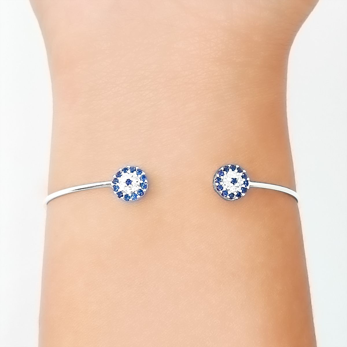 COGGIOLA - Pulsera Esclava Dos Ojos Turcos Circones Plata Fina 925