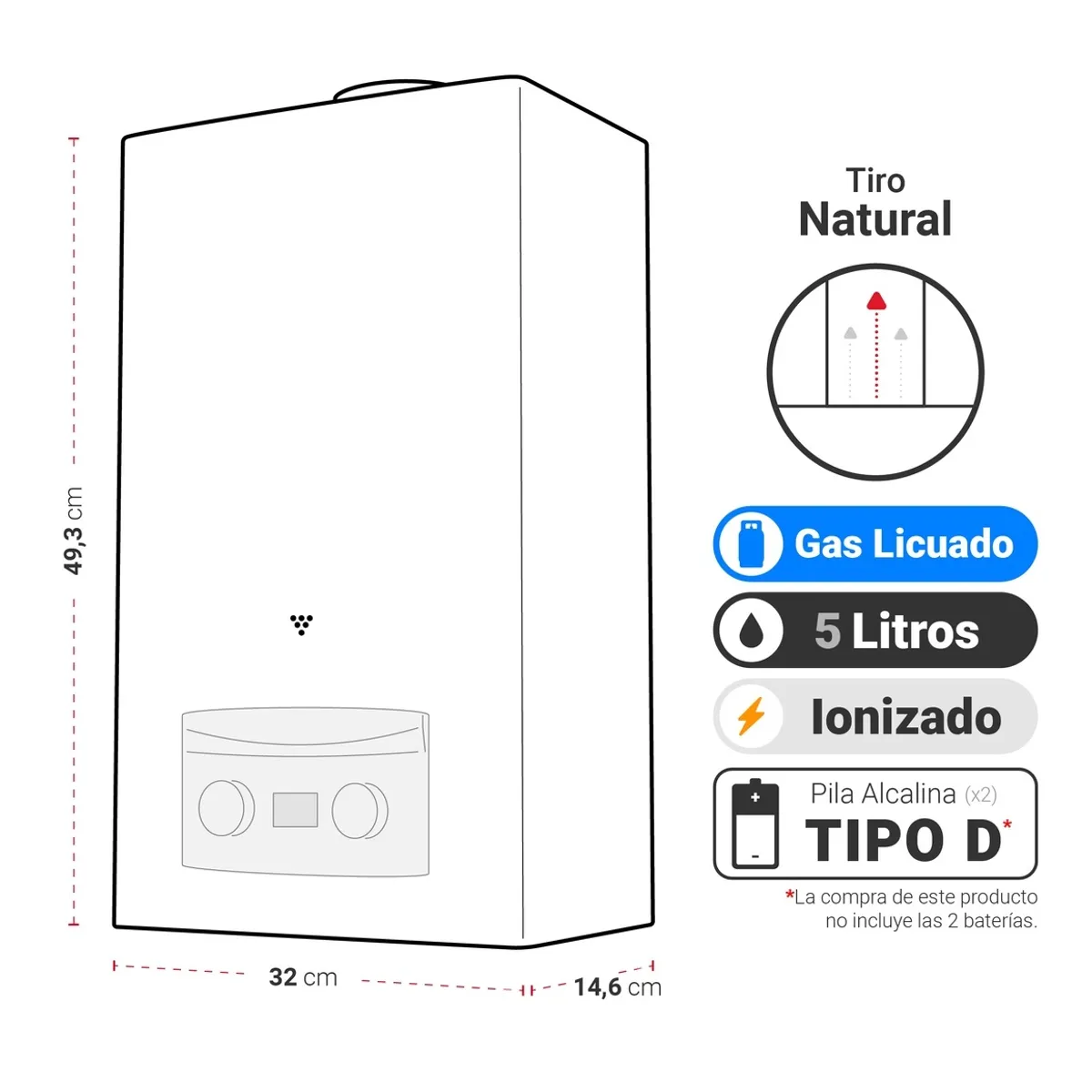 ALBIN TROTTER - Calefont Tiro Natural 5 litros Gas Licuado
