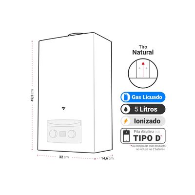 Imagen 2 del producto Calefont Tiro Natural 5 litros Gas Licuado