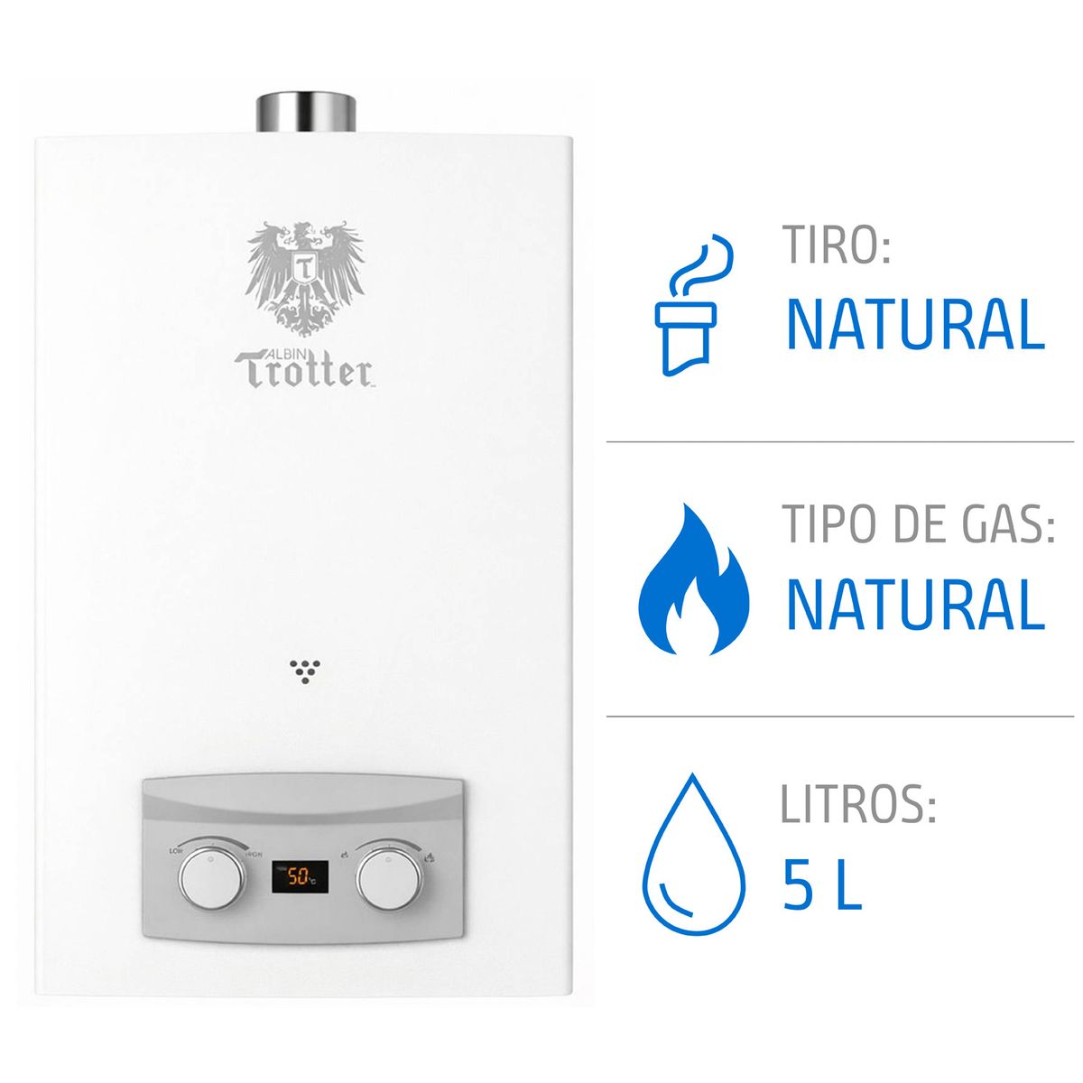 ALBIN TROTTER - Calefont Albin Trotter 5 Litros Tiro Natural Gas Natural
