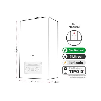Imagen 2 del producto Calefont Tiro Natural 5 litros Gas Natural