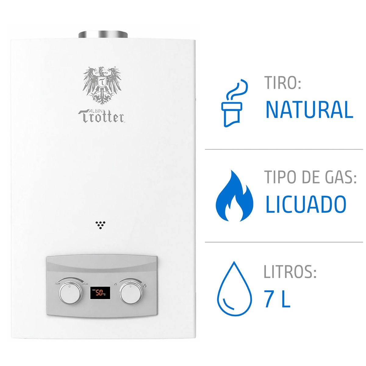 ALBIN TROTTER - Calefont Tiro Natural 7 L Gas Licuado ALBIN TROTTER