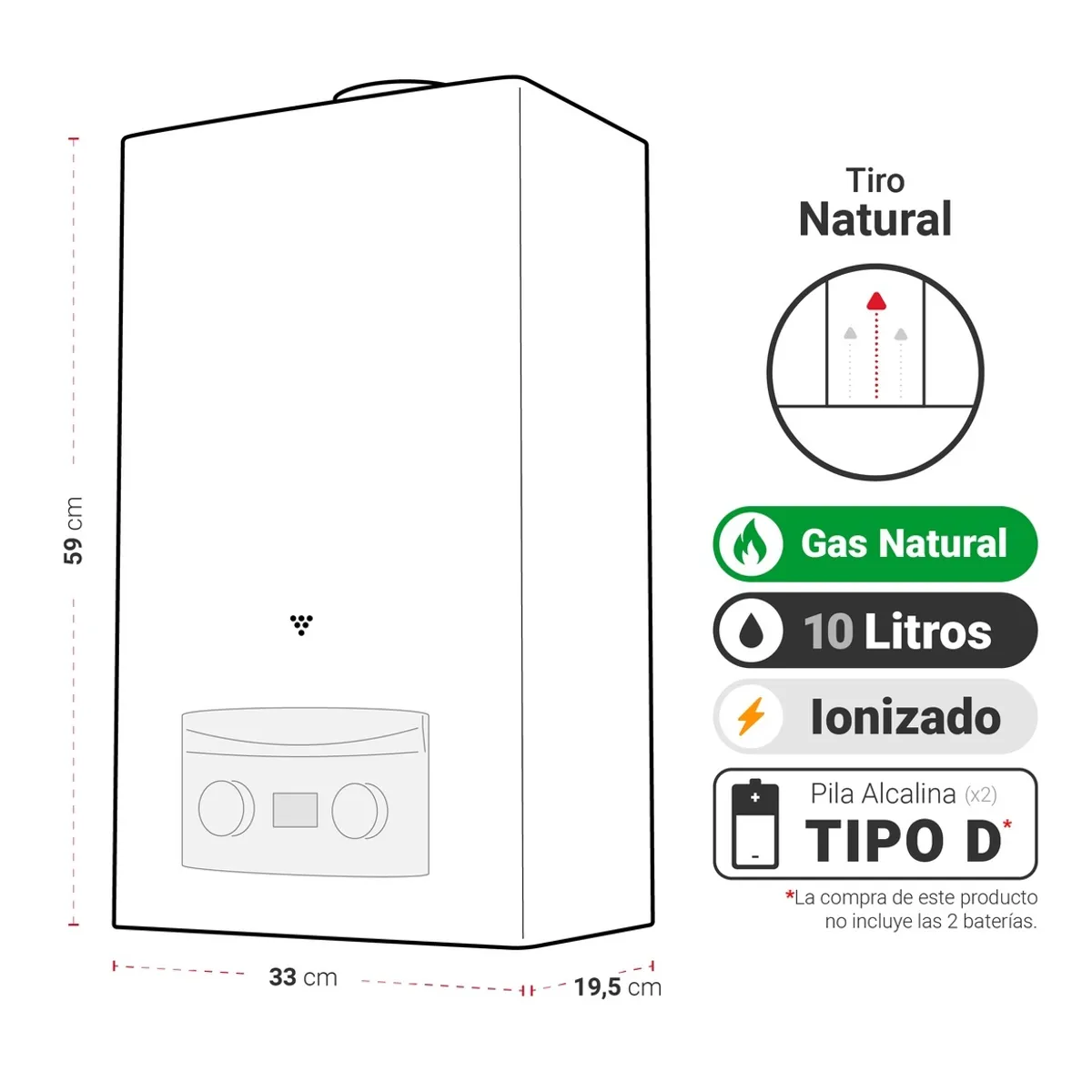 ALBIN TROTTER - Calefont Tiro Natural 10 litros Gas Natural