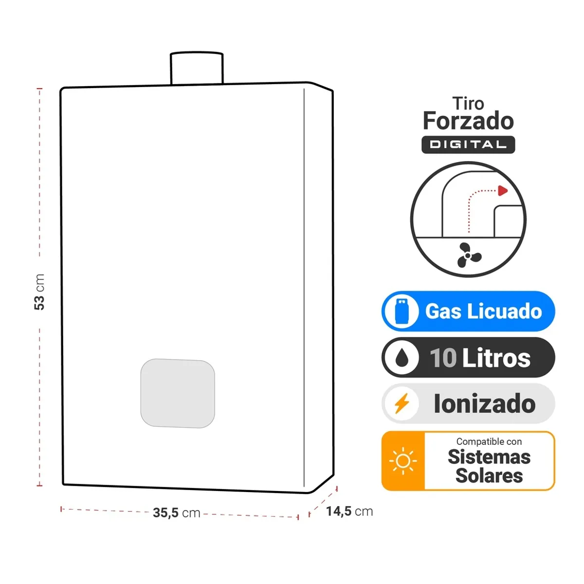 ALBIN TROTTER - Calefont Tiro Forzado, Digital, 10 litros, Gas Licuado