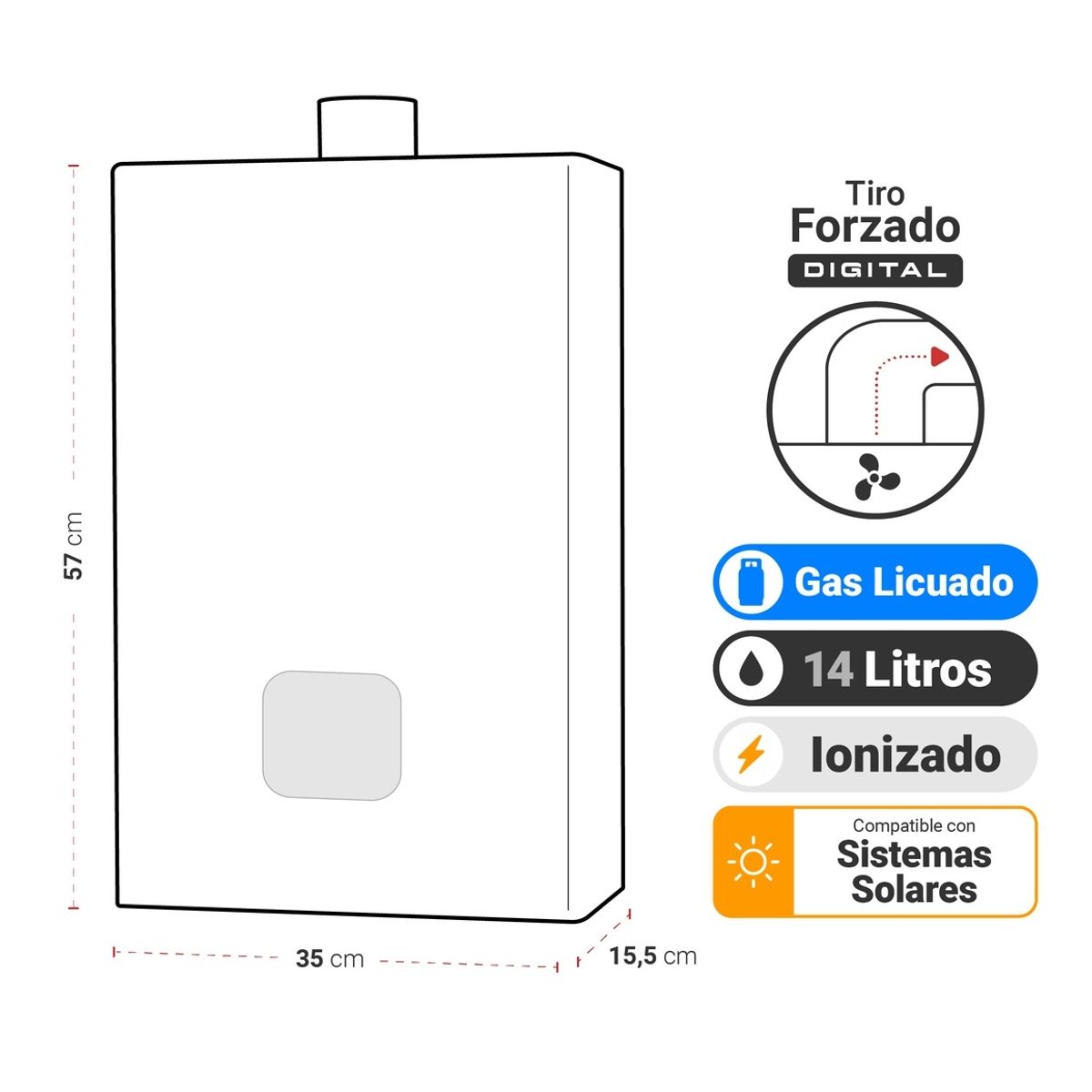 ALBIN TROTTER - Calefont Tiro Forzado, Digital, 14 litros, Gas Licuado