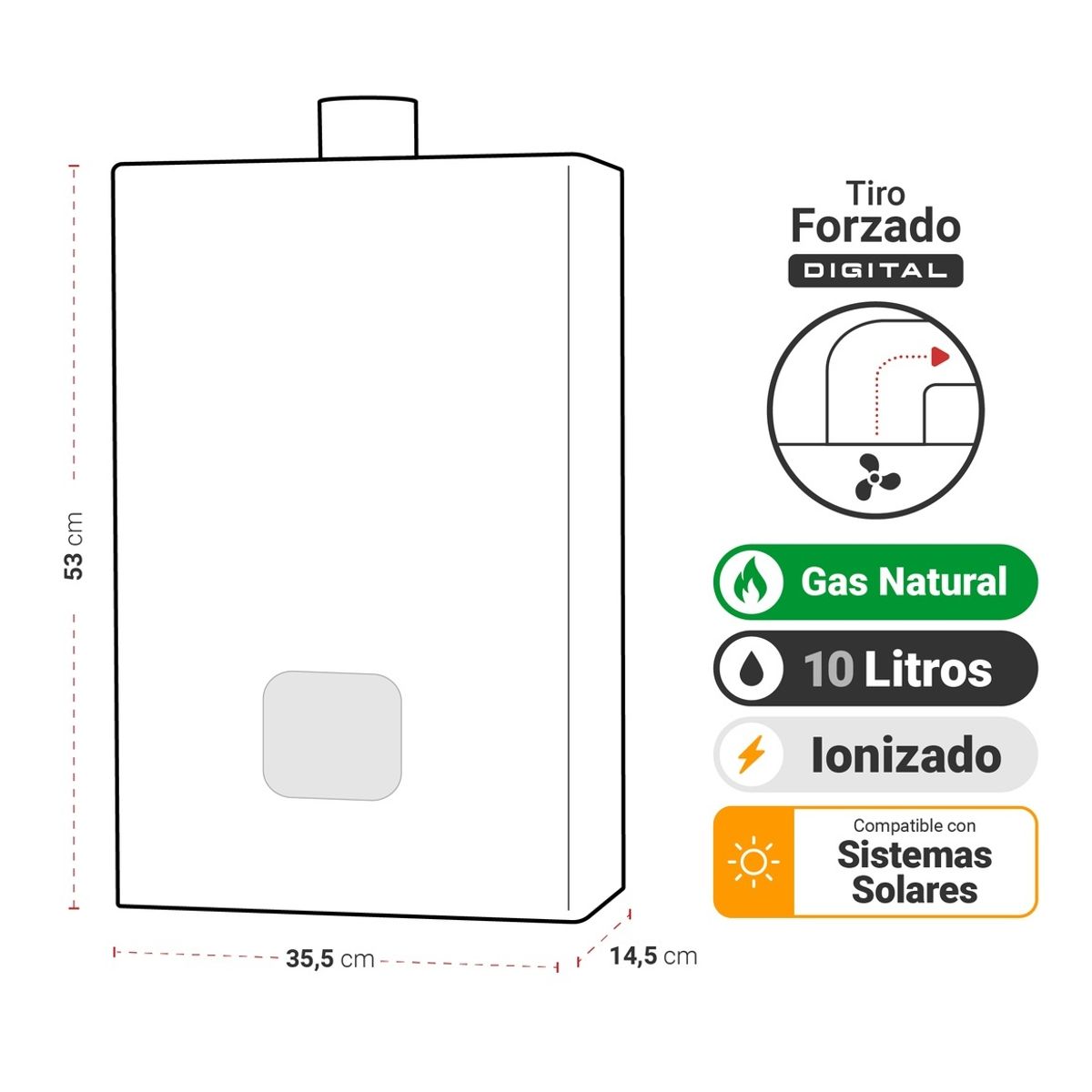 ALBIN TROTTER - Calefont Tiro Forzado, Digital, 10 litros, Gas Natural