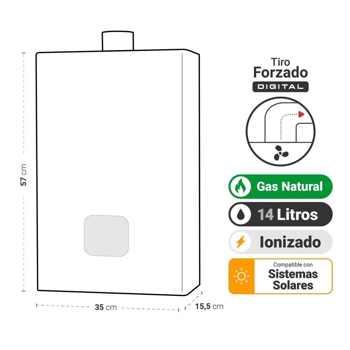 ALBIN TROTTER - Calefont Tiro Forzado, Digital, 14 litros, Gas Natural