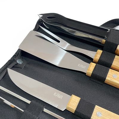 Set Parrilla Asado 10 Utensilios Con Madera Y Bolso Kawi®