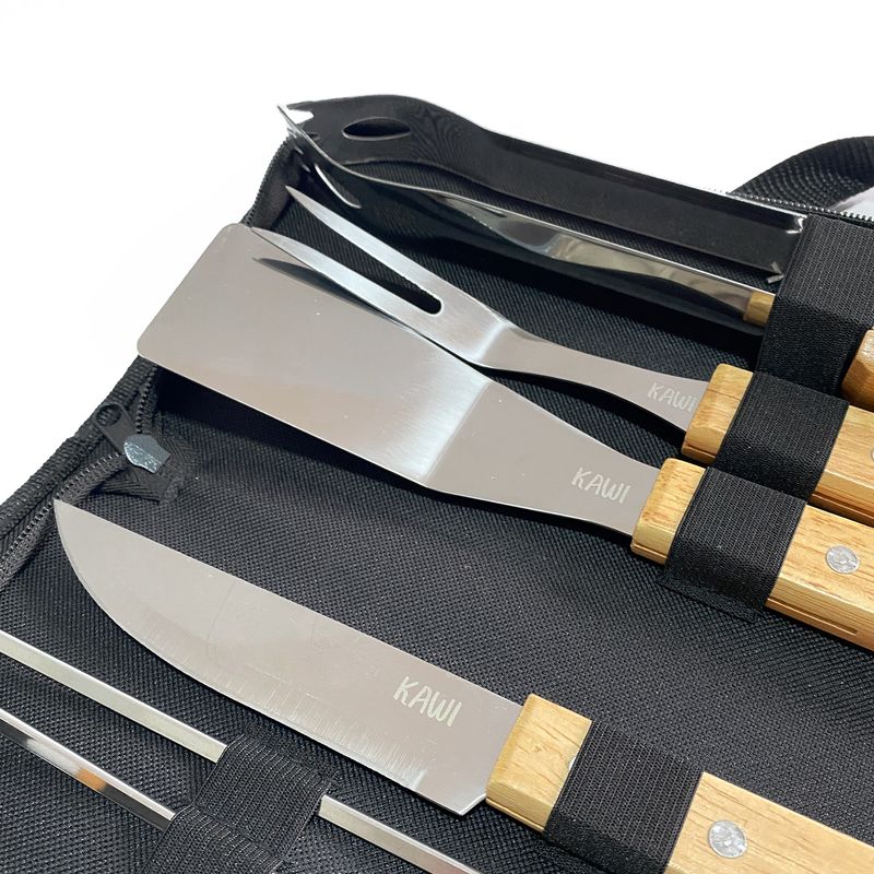 KAWI - Set Parrilla Asado 10 Utensilios Con Madera Y Bolso Kawi®