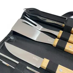 KAWI - Set Parrilla Asado 10 Utensilios Con Madera Y Bolso Kawi®